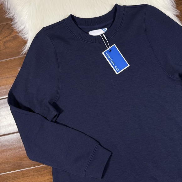 Addison Bay Women's Size Medium Navy Blue White‎ Stripe Sweatshirt Swing Dress - Picture 2 of 11